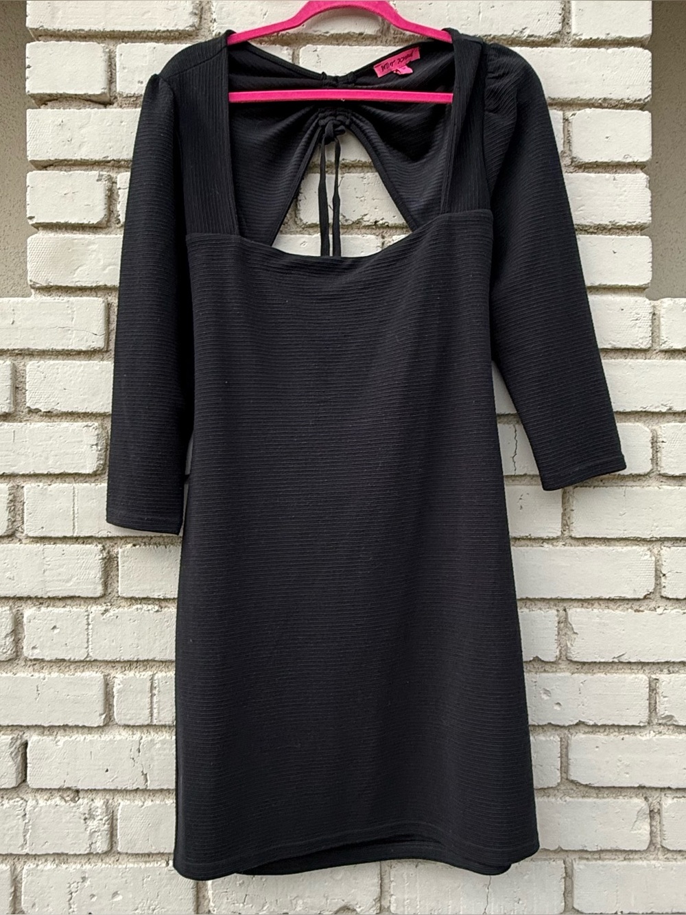 Betsey Johnson 3/4 Sleeve Open Back Ribbed Mini Dress in Black - Size XL